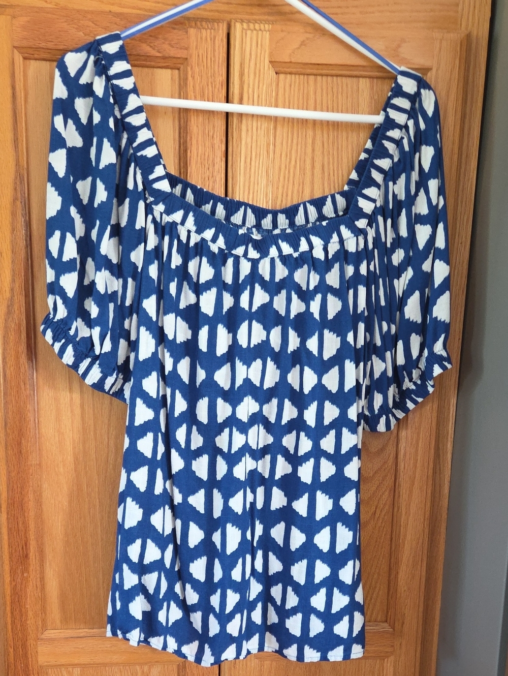 Sonoma Blue and White High Waist Peasant Top